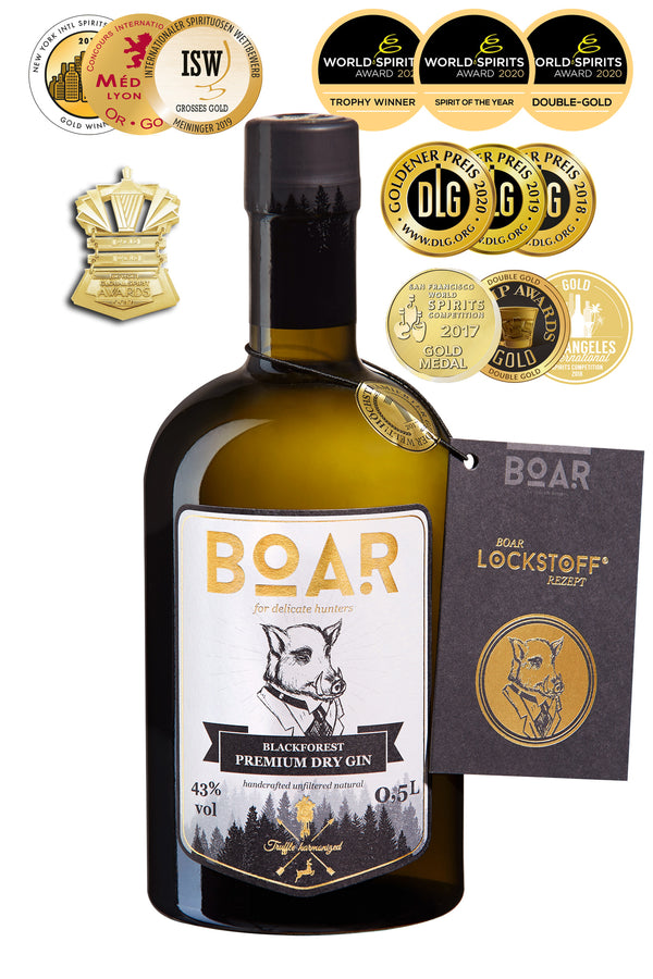 Boar Black Forest Premium Dry Gin harmonisiert mit Trüffel aus dem Schwarzwald 43 % Vol. 0,50l